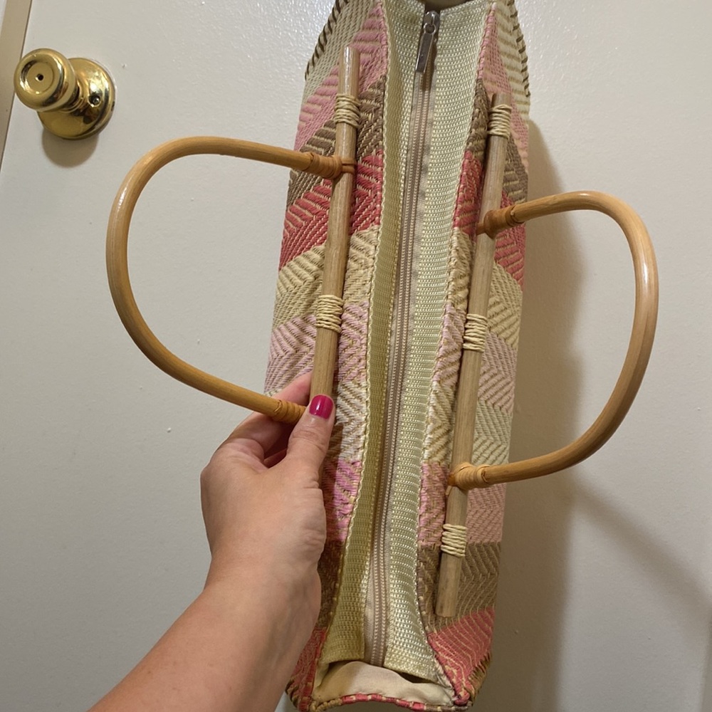 Straw Striped Bamboo Handle Purse - Picture 8 of 8